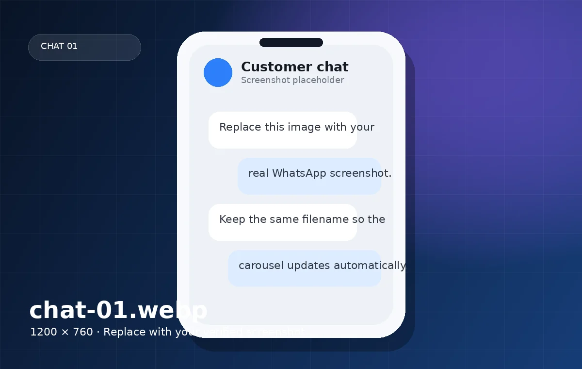 Chat screenshot illustration 1 ready to be replaced with a genuine customer conversation